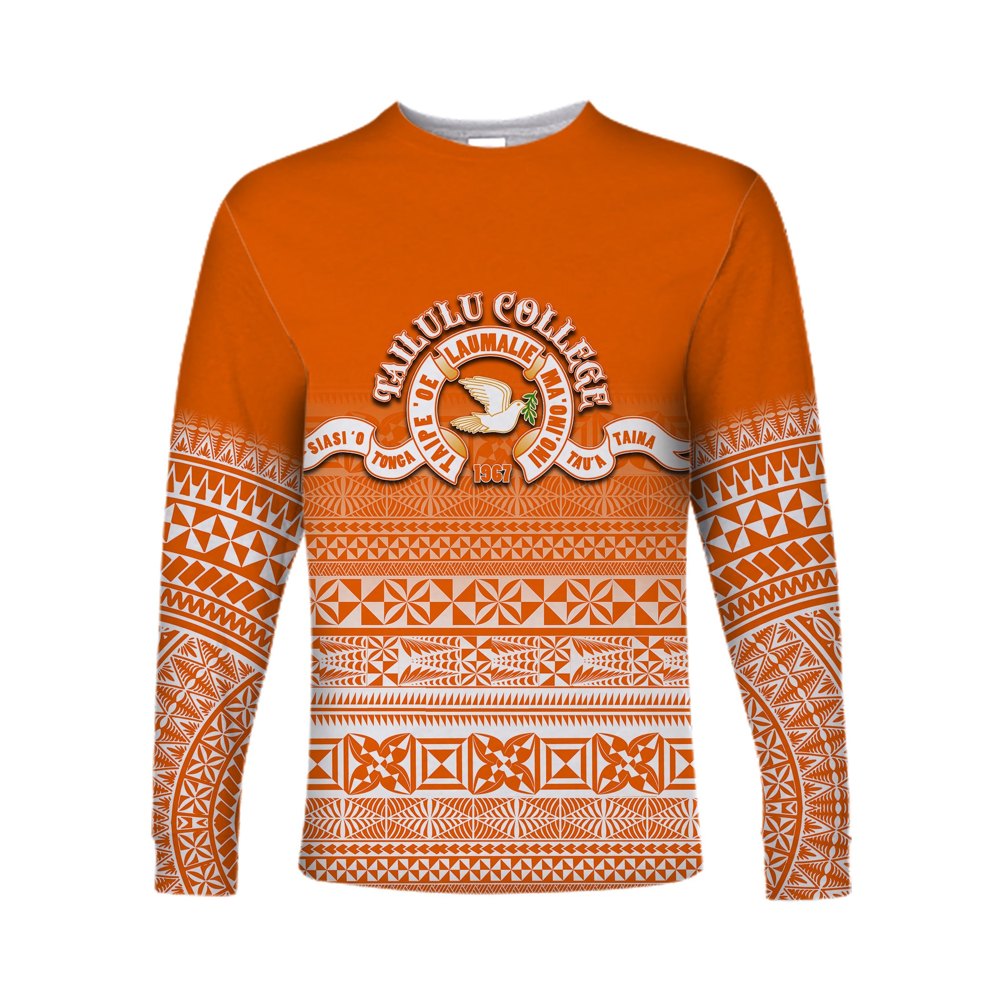 (Custom Personalised)Tailulu College Long Sleeve Shirt Tonga Patterns Style LT6 Unisex Orange - Polynesian Pride