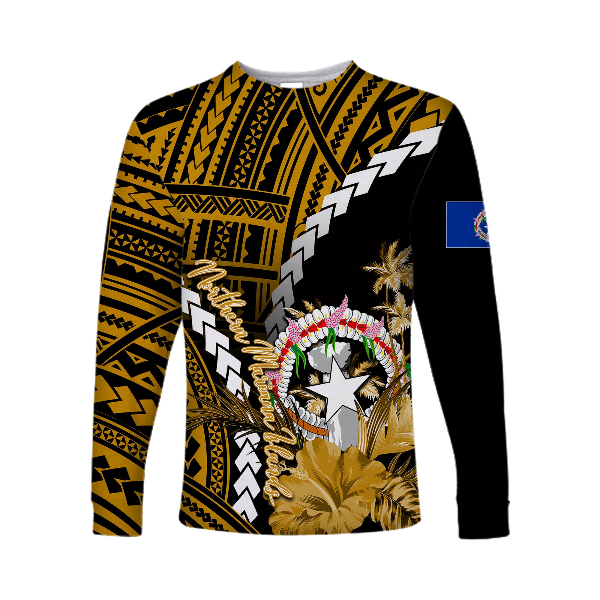 (Custom Personalised)Northern Mariana Islands Long Sleeve Shirts Polynesian Style Gold Color LT6 Unisex Gold - Polynesian Pride