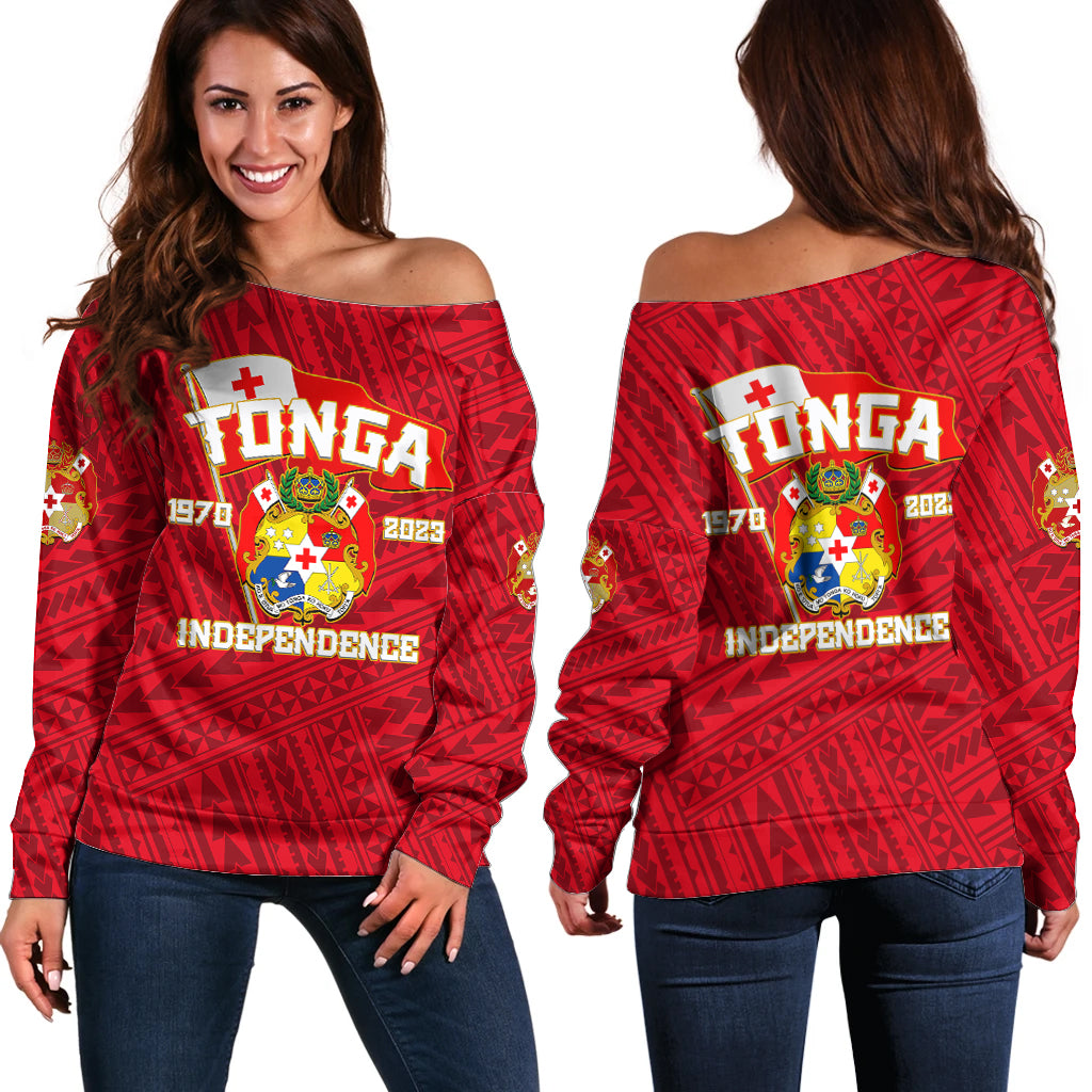 Tonga Independence Off Shoulder Sweater 2023 Red Style LT6 Women Red - Polynesian Pride