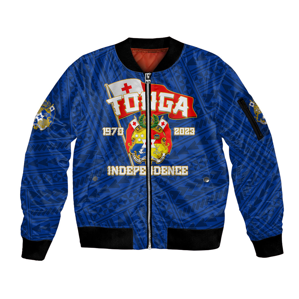 Tonga Independence Sleeve Zip Bomber Jacket 2023 Blue Style LT6 Unisex Blue - Polynesian Pride