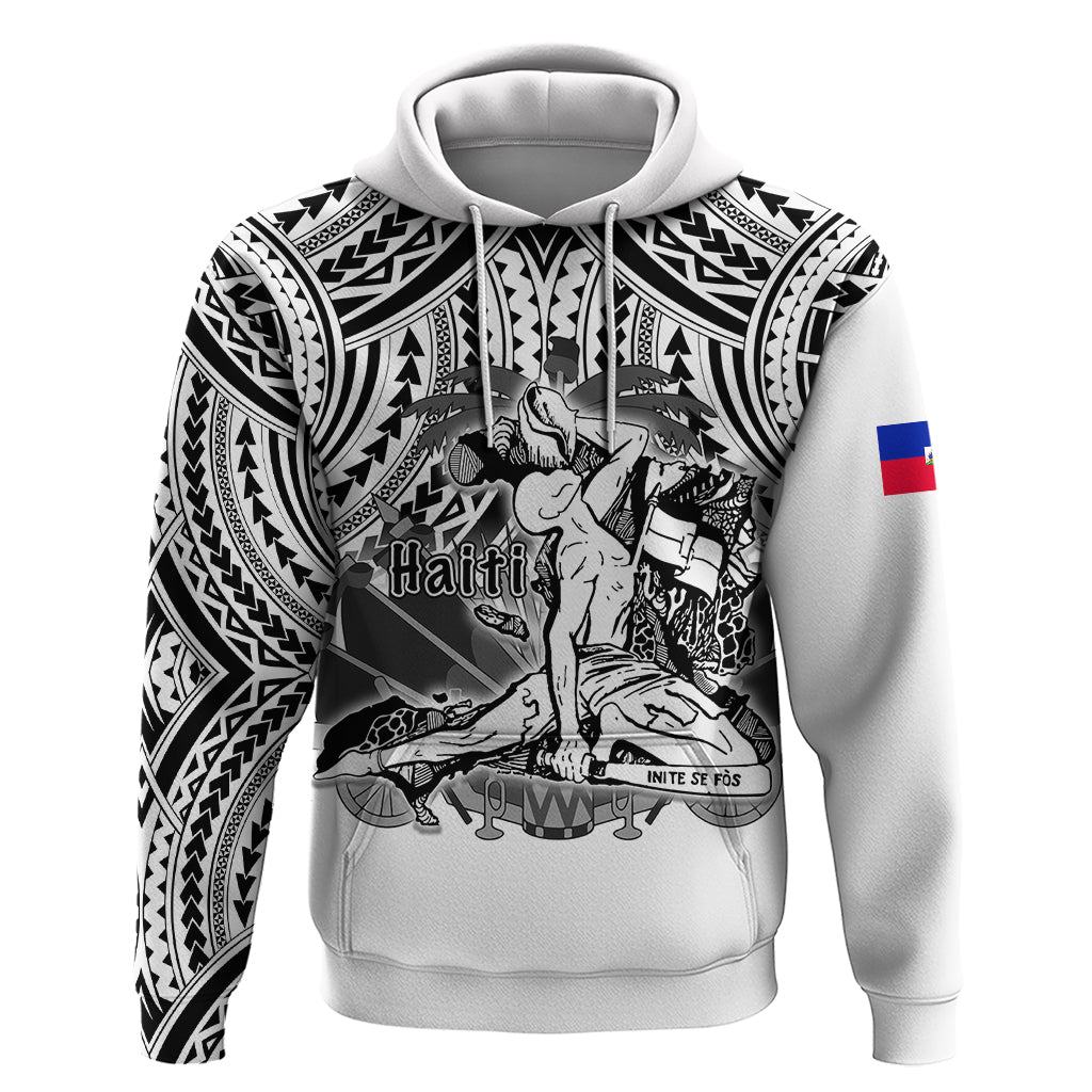 Custom Haiti Hoodie Polynesian Neg Maron White Style LT6 - Polynesian Pride