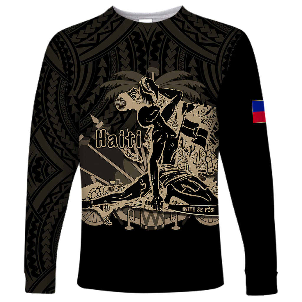 (Custom Personalised) Haiti Long Sleeve Shirt Polynesian Neg Maron Black Style LT6 Unisex Black - Polynesian Pride