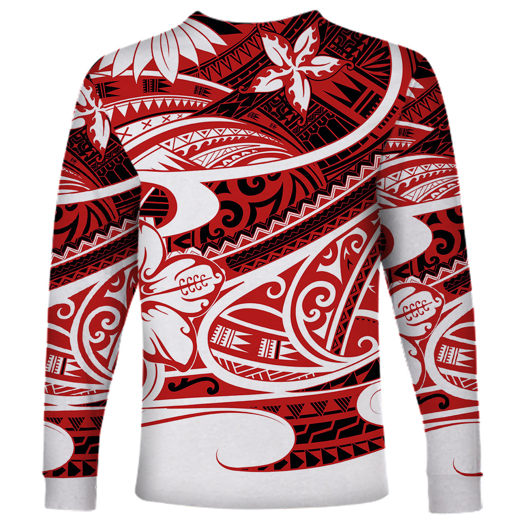 Polynesian Tribal Long Sleeve Shirt Red LT6 - Polynesian Pride