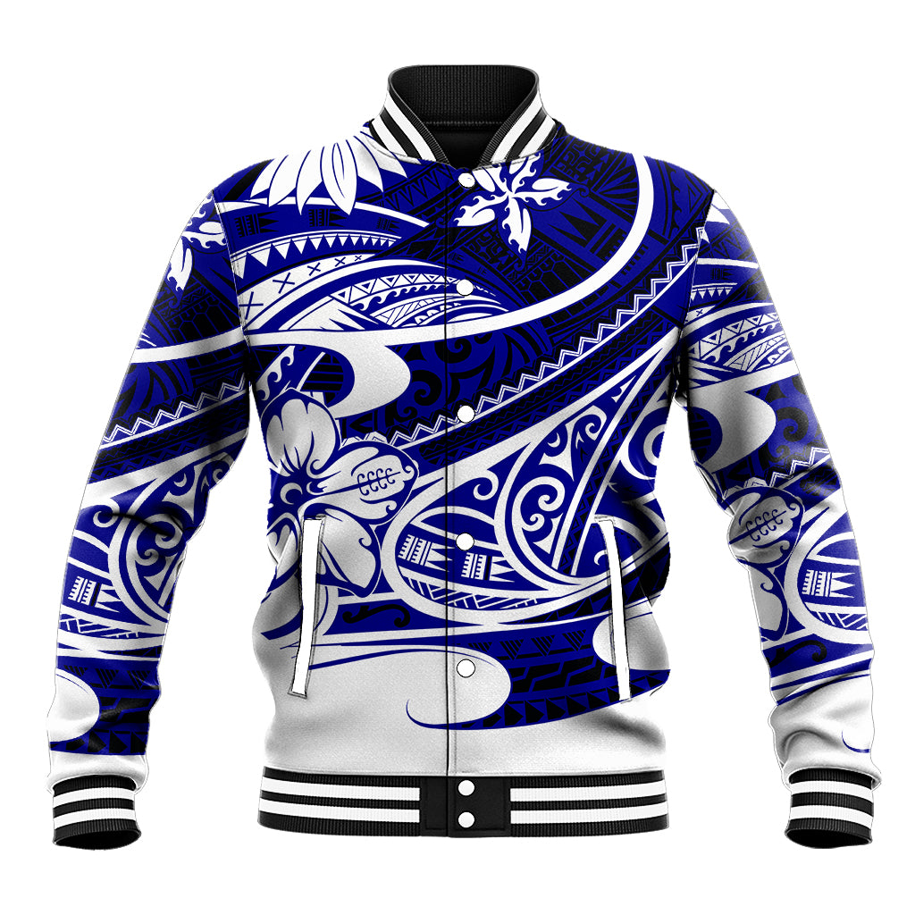 Polynesian Tribal Baseball Jacket Blue LT6 Unisex Blue - Polynesian Pride