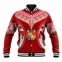 Personalised Tonga Independence Day Baseball Jacket Kupesi Pattern Mix Style LT7 Unisex Red - Polynesian Pride