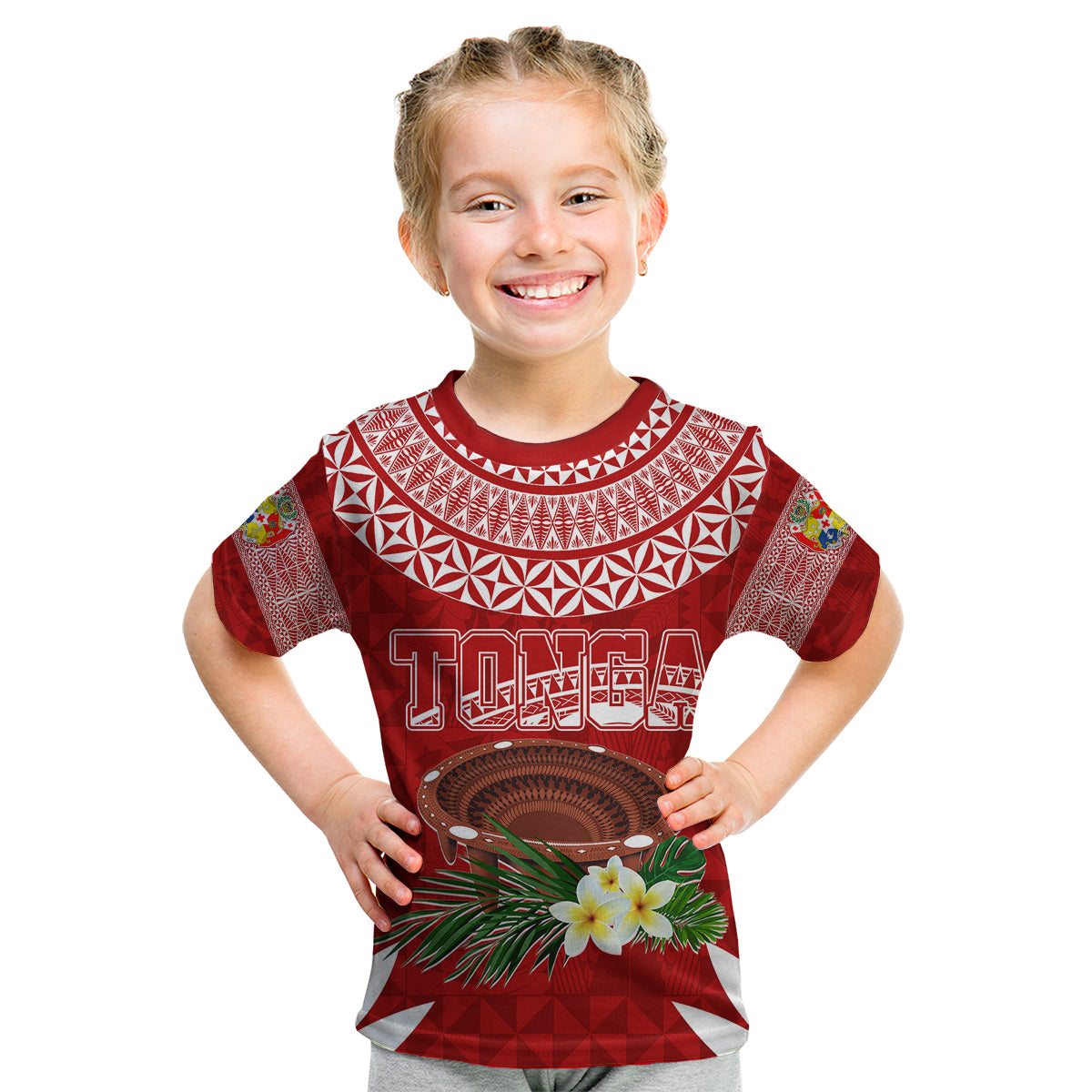 Personalised Tonga Independence Day Kid T Shirt Kumete Kava Bowl With Plumeria LT7 Youth XL Size14 - Polynesian Pride