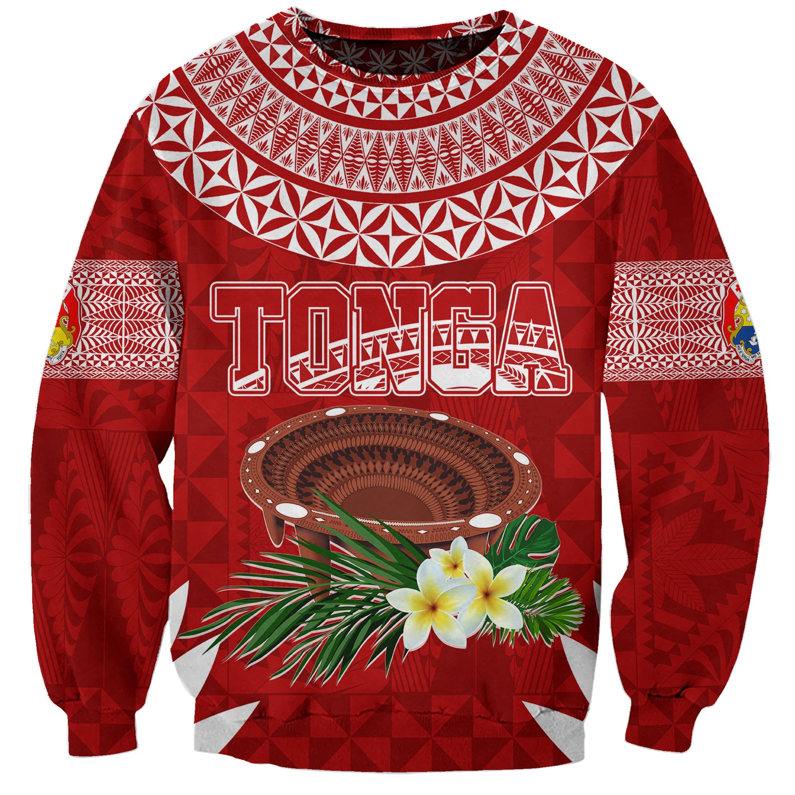 Personalised Tonga Independence Day Sweatshirt Kumete Kava Bowl With Plumeria LT7 Unisex Red - Polynesian Pride