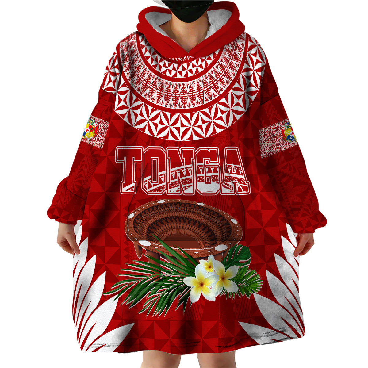 Personalised Tonga Independence Day Wearable Blanket Hoodie Kumete Kava Bowl With Plumeria LT7 - Polynesian Pride