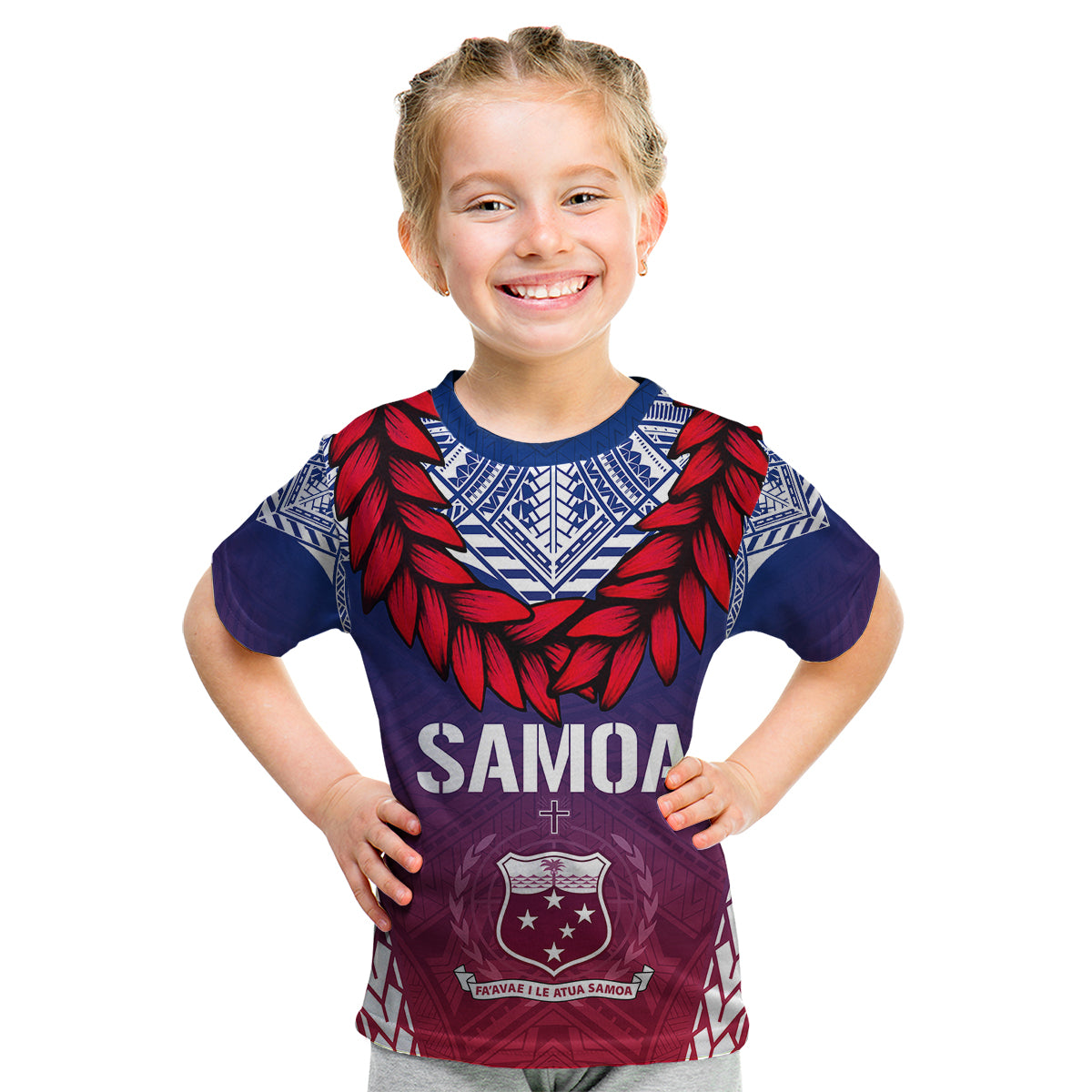 Personalised Samoa Independence Day Kid T Shirt Ula Fala Gradient Color LT7 Youth XL Size14 - Polynesian Pride