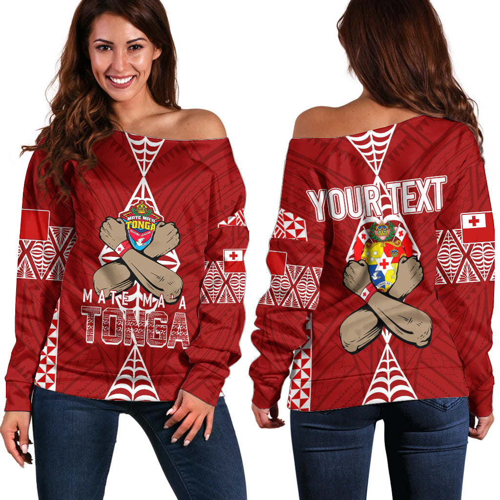 Personalised Tonga Rugby Off Shoulder Sweater Mate Ma'a Tonga Independence Day LT7 Women Red - Polynesian Pride