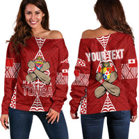 Personalised Tonga Rugby Off Shoulder Sweater Mate Ma'a Tonga Independence Day LT7 Women Red - Polynesian Pride