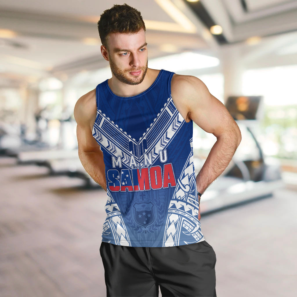 Personalised Samoa Rugby Men Tank Top Manu Samoa Gradient Blue LT7 - Polynesian Pride