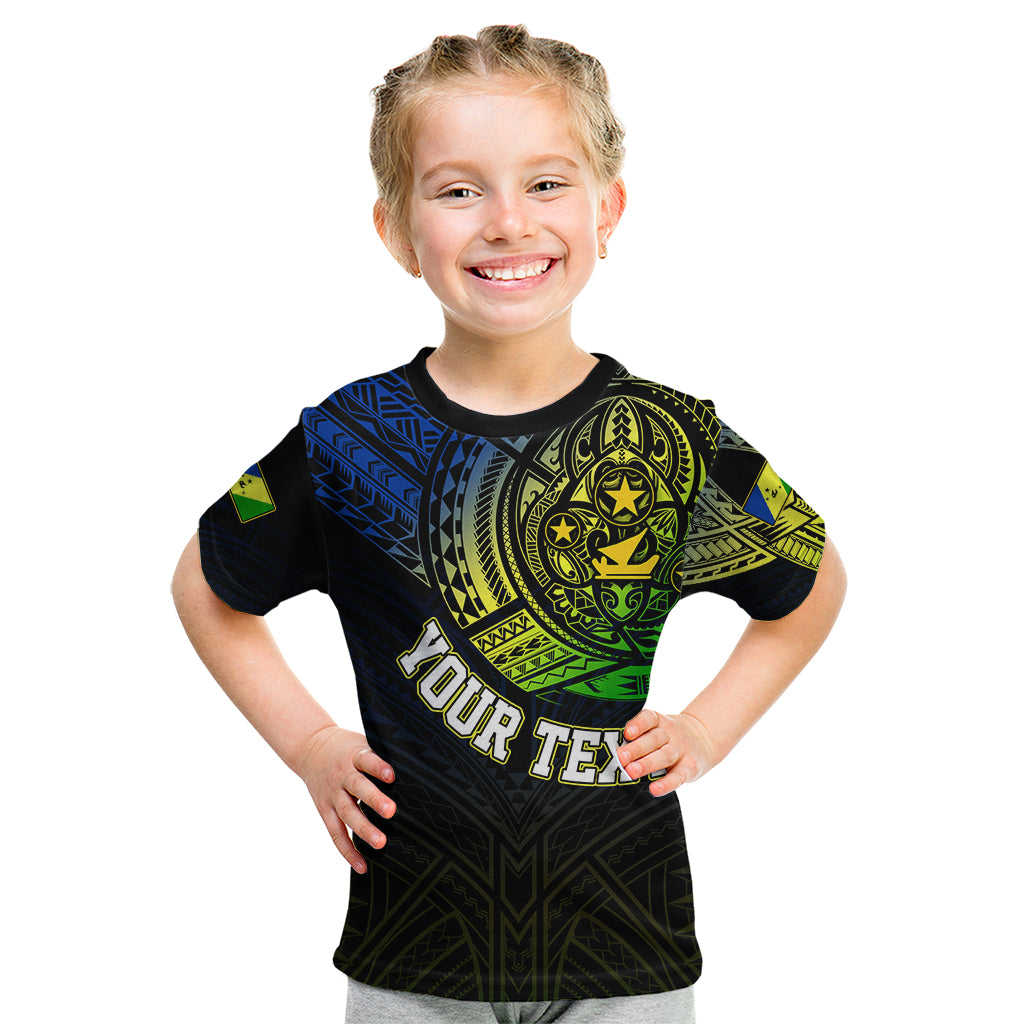Personalised Vanuatu Kid T Shirt Turtle Chest Tattoo Flag Color - Malampa LT7 Black - Polynesian Pride