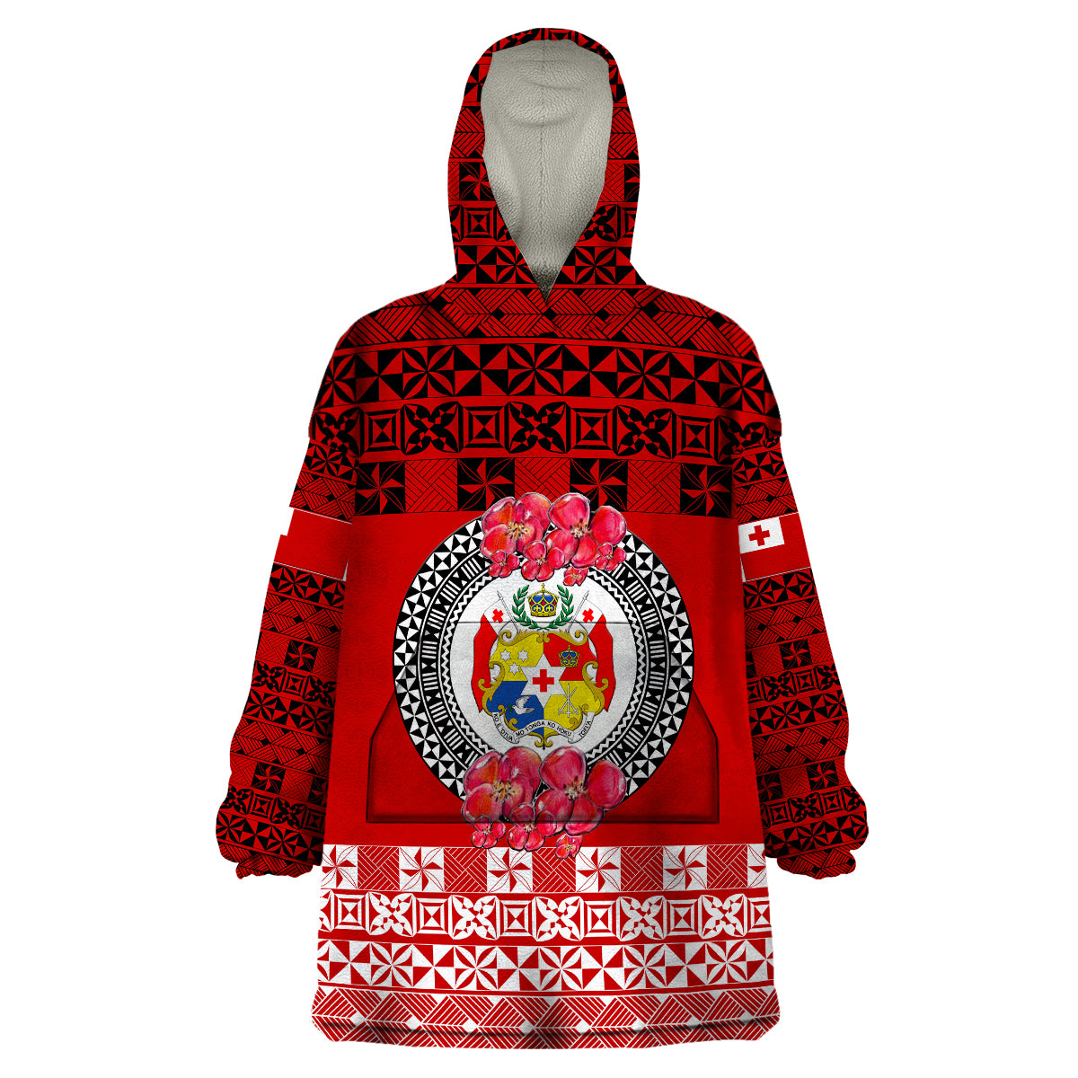 (Custom Personalised) Tonga Emancipation Day Wearable Blanket Hoodie Independence Day - Simple Ngatu Heilala Flower - Red LT8 Unisex One Size - Polynesian Pride