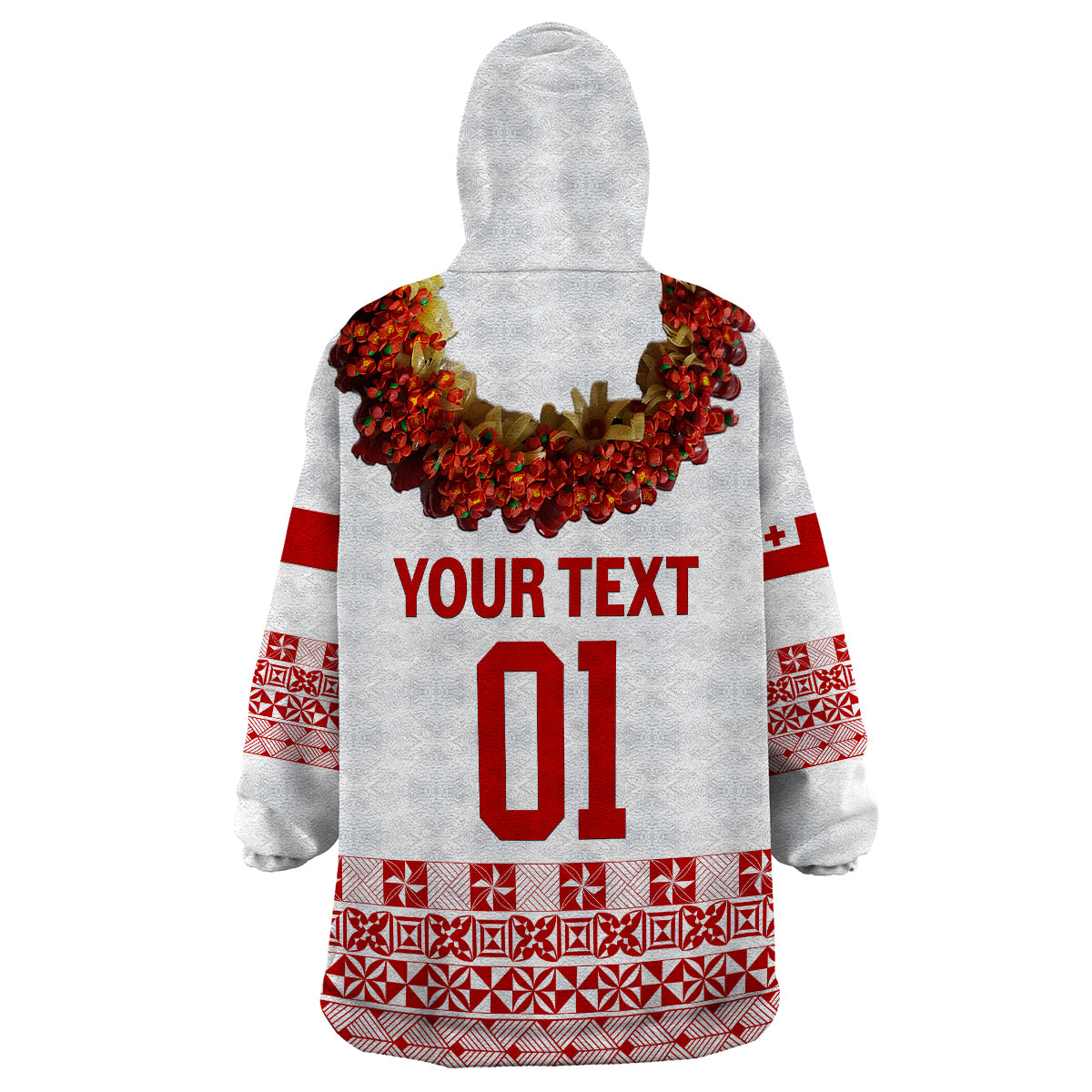 (Custom Personalised) Tonga Emancipation Day Wearable Blanket Hoodie Independence Day - Fancy Kahoa Heilala Flower - White Red LT8 - Polynesian Pride