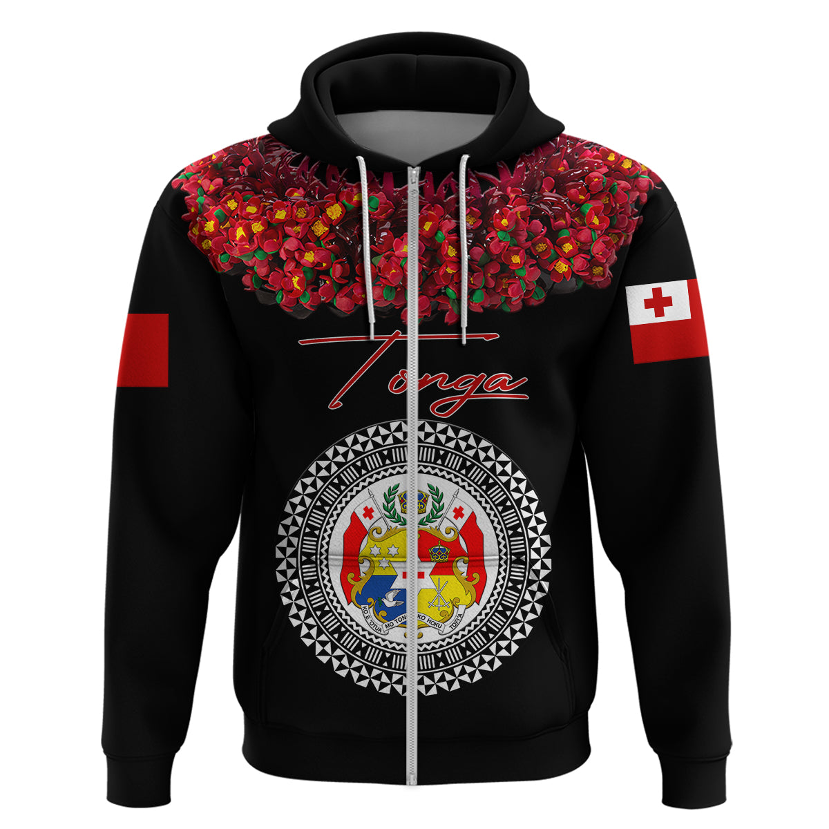 Custom Tonga Hoodie Emancipation Day Unique Kahoa Heilala Flower Black LT8 - Polynesian Pride