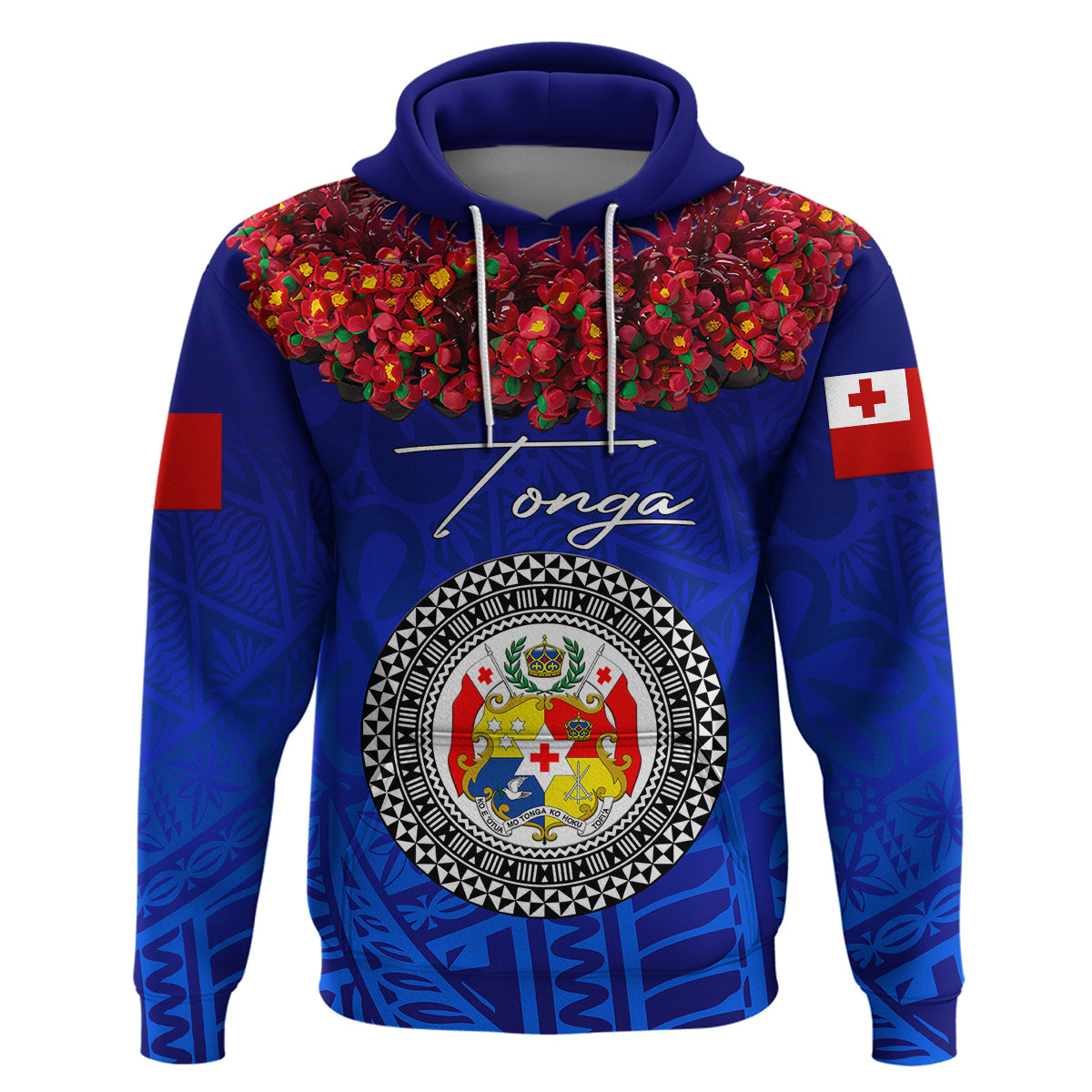 Custom Tonga Hoodie Emancipation Day Kupesi Kahoa Heilala Flower Blue LT8 - Polynesian Pride