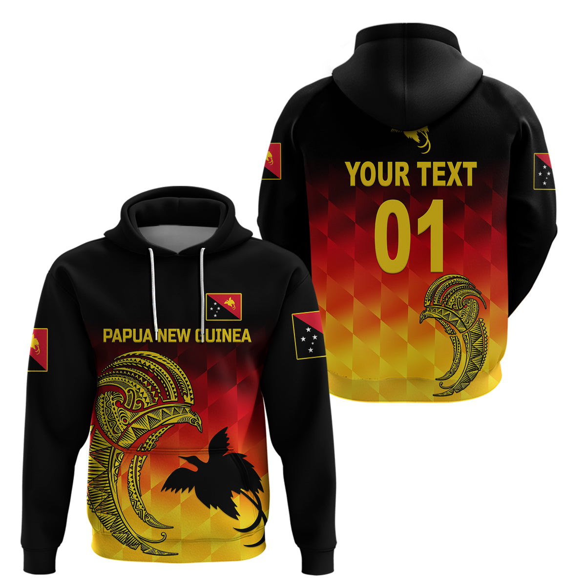 Custom Papua New Guinea Barramundis Cricket Hoodie Birds of Paradise Paradisaea Raggiana Original Gradient Flag Vibes LT8 Pullover Hoodie Black - Polynesian Pride