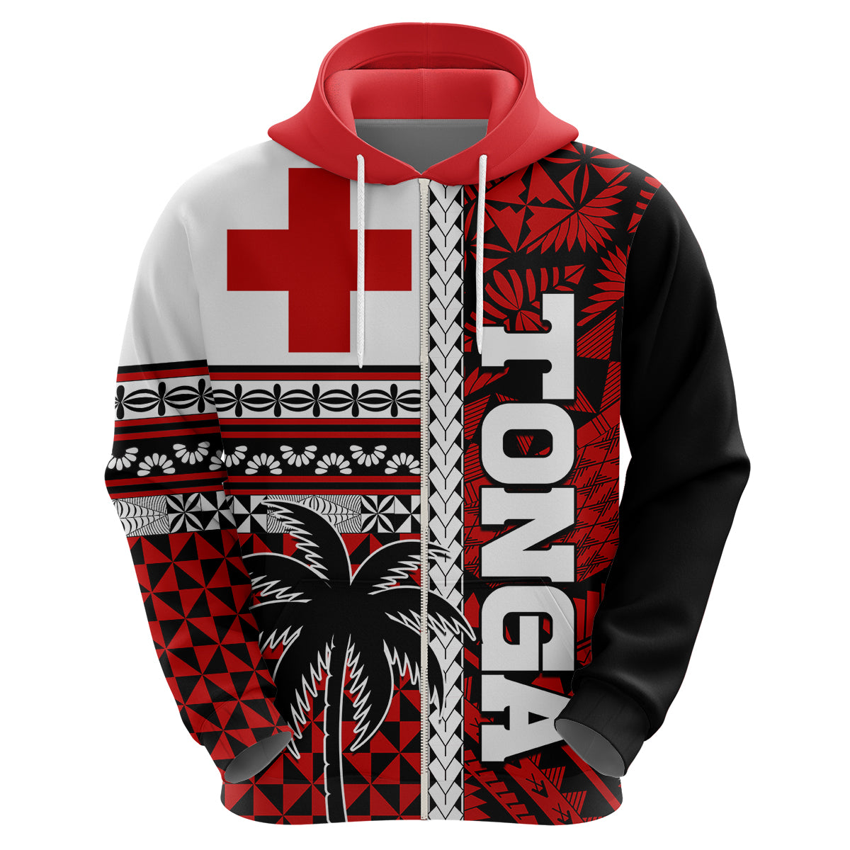 Tonga Kupesi Ngatu Hoodie - Proud Tonga Flag and Palm Tree LT9 - Polynesian Pride