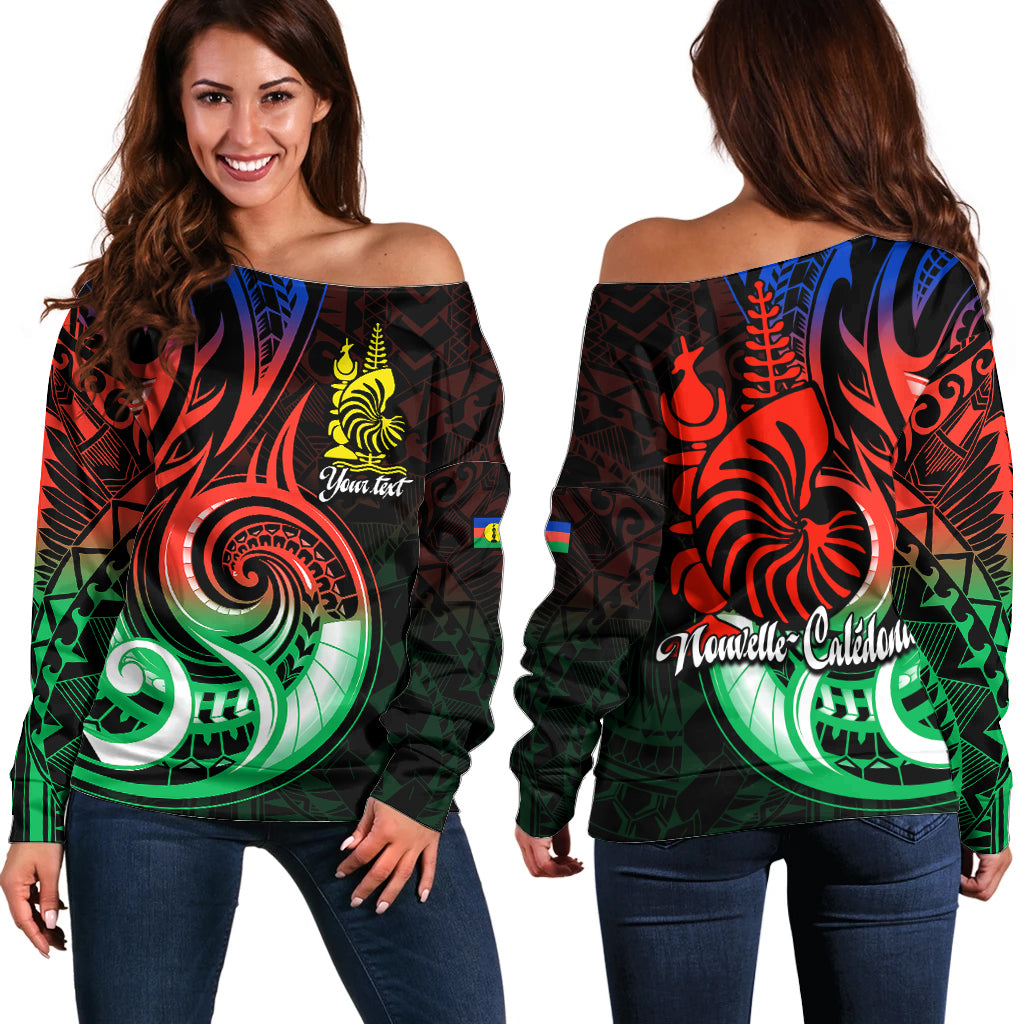 (Custom Personalised) New Caledonia Off Shoulder Sweater Emblem Nautilus Shell LT9 Women Gradient - Polynesian Pride