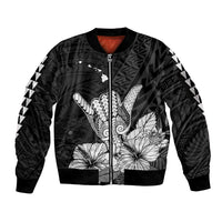 Hawaii Shaka Sign Sleeve Zip Bomber Jacket Black Version LT9 Unisex Black - Polynesian Pride