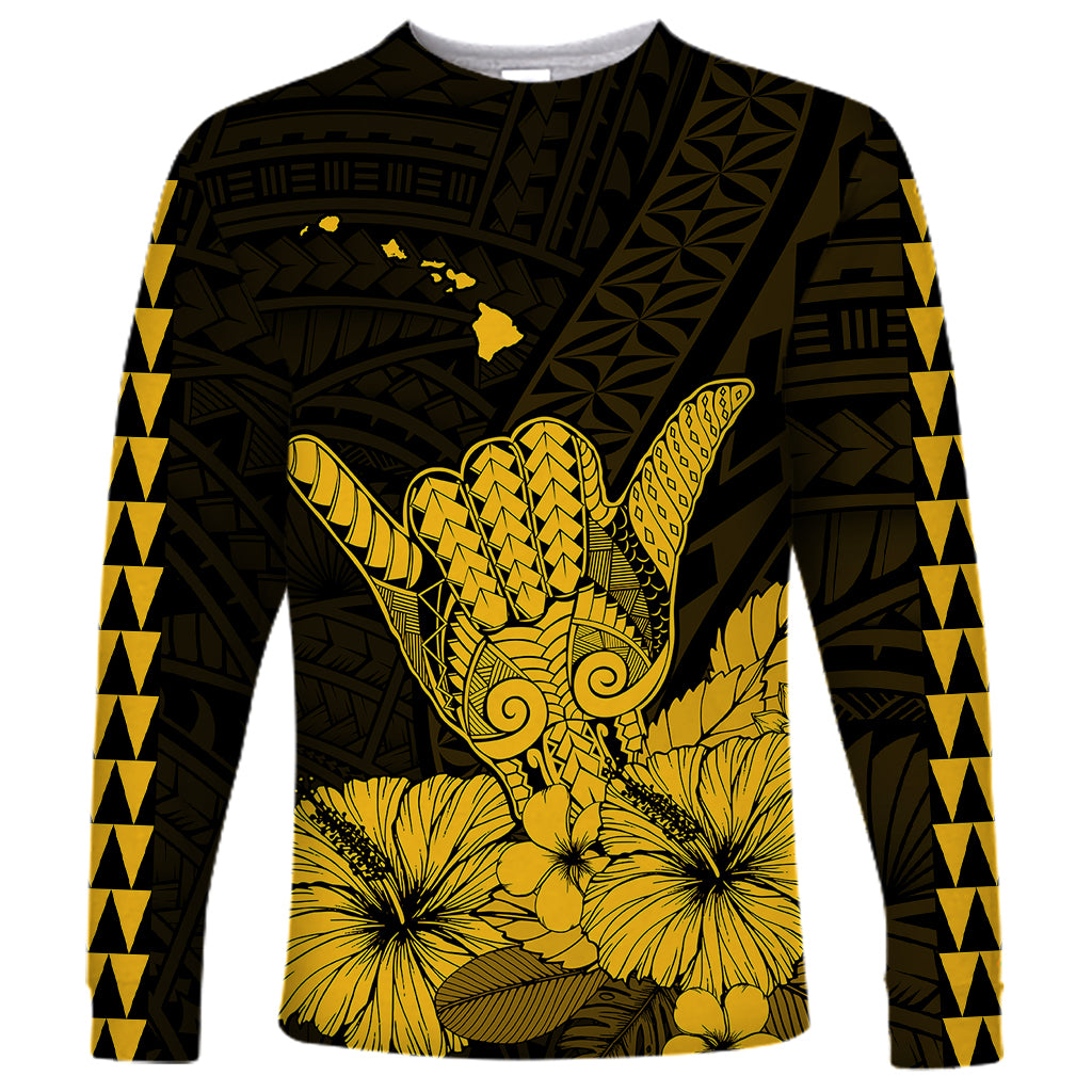 Hawaii Shaka Sign Long Sleeve Shirt Gold Version LT9 Unisex Gold - Polynesian Pride