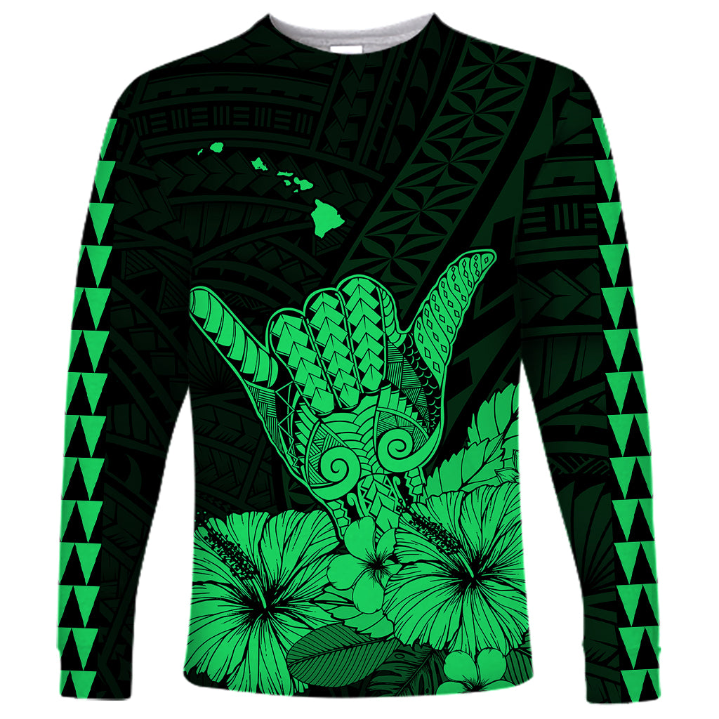 Hawaii Shaka Sign Long Sleeve Shirt Green Version LT9 Unisex Green - Polynesian Pride