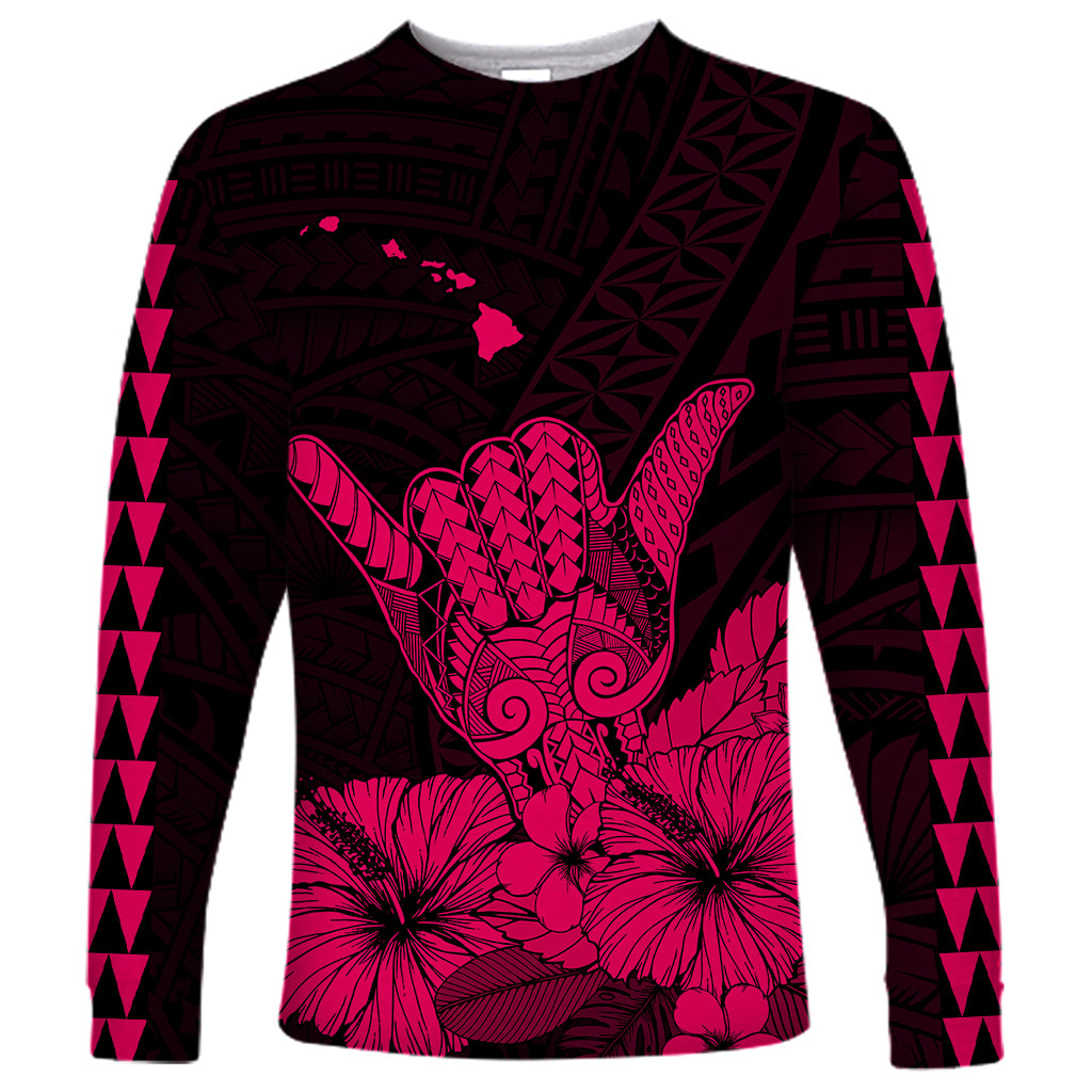 Hawaii Shaka Sign Long Sleeve Shirt Pink Version LT9 Unisex Pink - Polynesian Pride