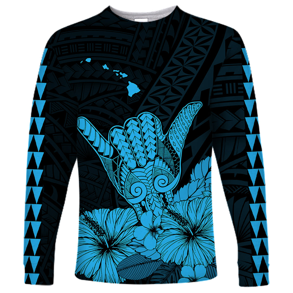 Hawaii Shaka Sign Long Sleeve Shirt Blue Version LT9 Unisex Blue - Polynesian Pride