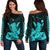 Hawaii Shaka Sign Off Shoulder Sweater Turquoise Version LT9 Women Turquoise - Polynesian Pride