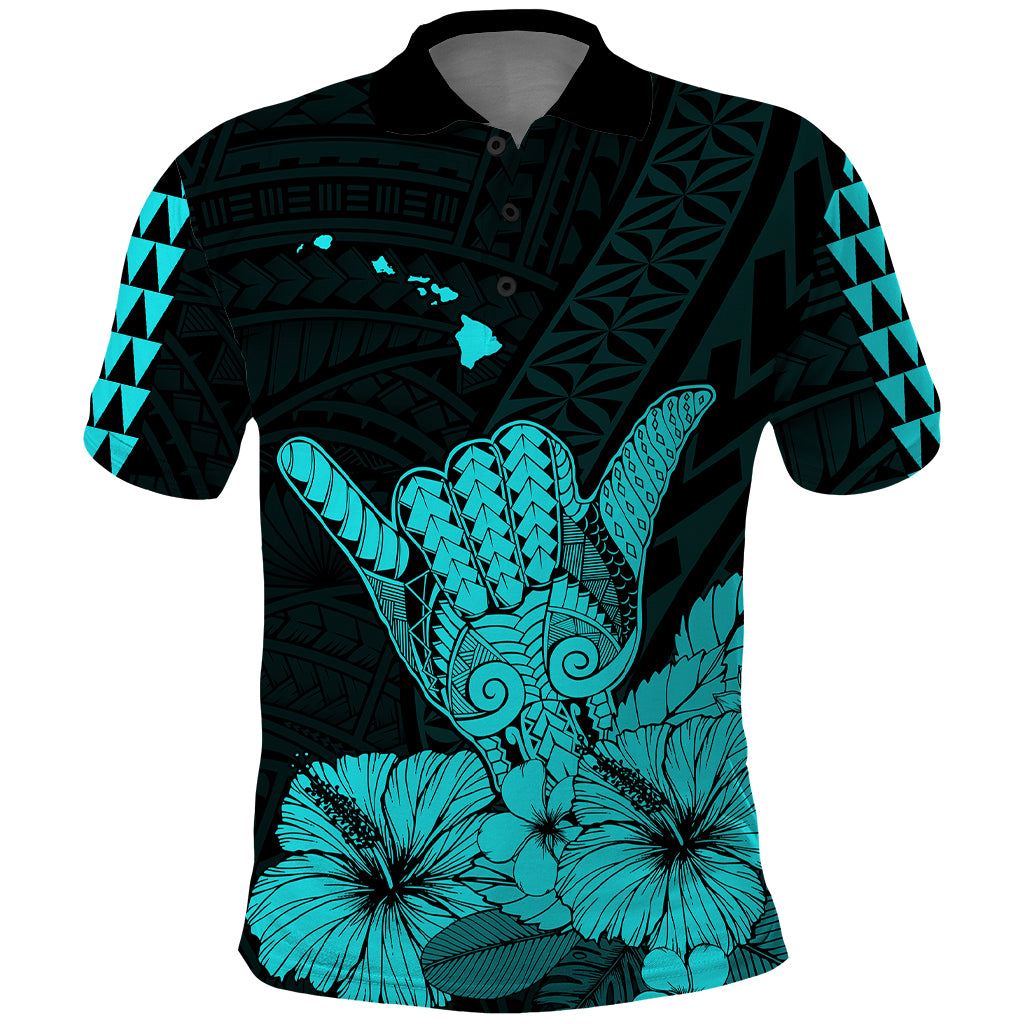 Hawaii Shaka Sign Polo Shirt Turquoise Version LT9 Turquoise - Polynesian Pride