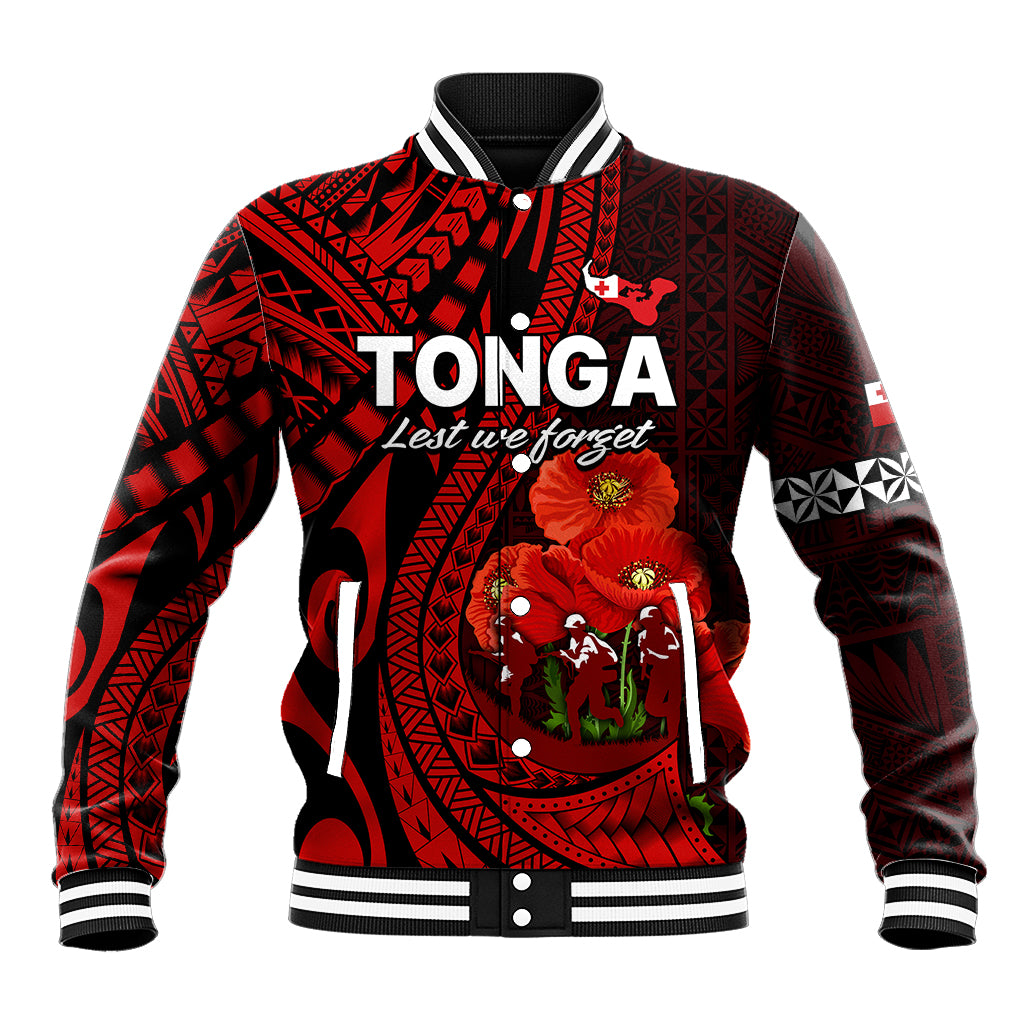 Tonga ANZAC Day Baseball Jacket Lest We Forget Red Version LT9 Unisex Red - Polynesian Pride