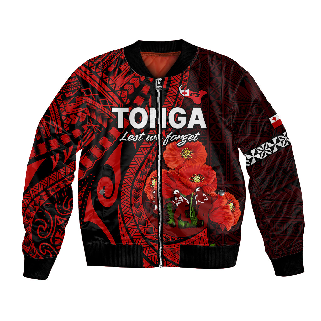 Tonga ANZAC Day Bomber Jacket Lest We Forget Red Version LT9 Unisex Red - Polynesian Pride