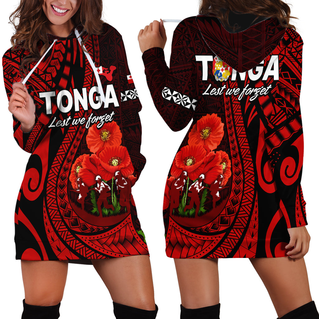 Tonga ANZAC Day Hoodie Dress Lest We Forget Red Version LT9 Red - Polynesian Pride