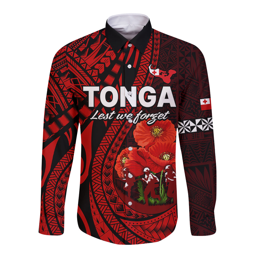 Tonga ANZAC Day Long Sleeve Button Shirt Lest We Forget Red Version LT9 Unisex Red - Polynesian Pride