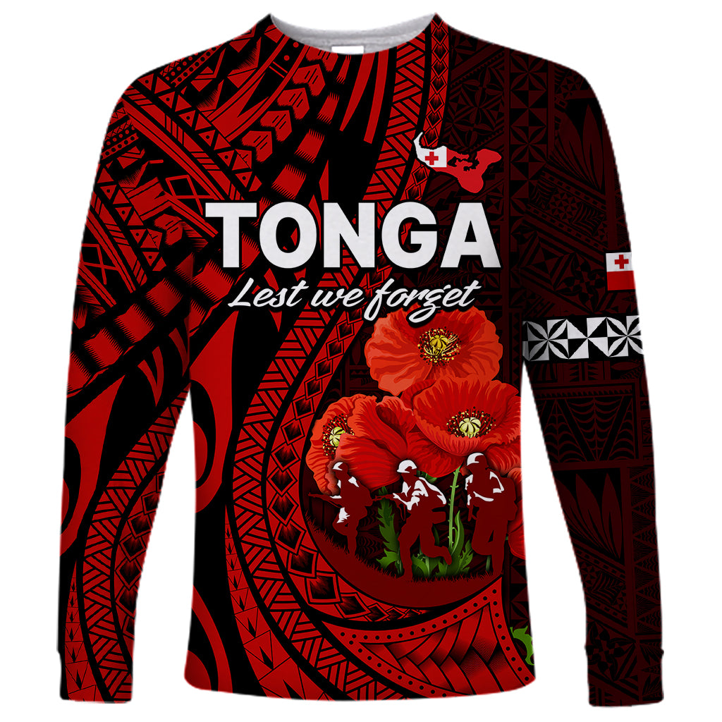 Tonga ANZAC Day Long Sleeve Shirt Lest We Forget Red Version LT9 Unisex Red - Polynesian Pride