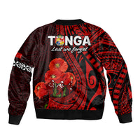 Tonga ANZAC Day Sleeve Zip Bomber Jacket Lest We Forget Red Version LT9 - Polynesian Pride