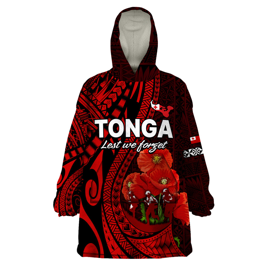 Tonga ANZAC Day Wearable Blanket Hoodie Lest We Forget Red Version LT9 One Size Red - Polynesian Pride