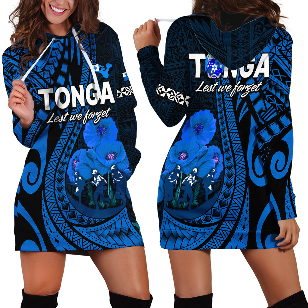 Tonga ANZAC Day Hoodie Dress Lest We Forget Blue Version LT9 Blue - Polynesian Pride