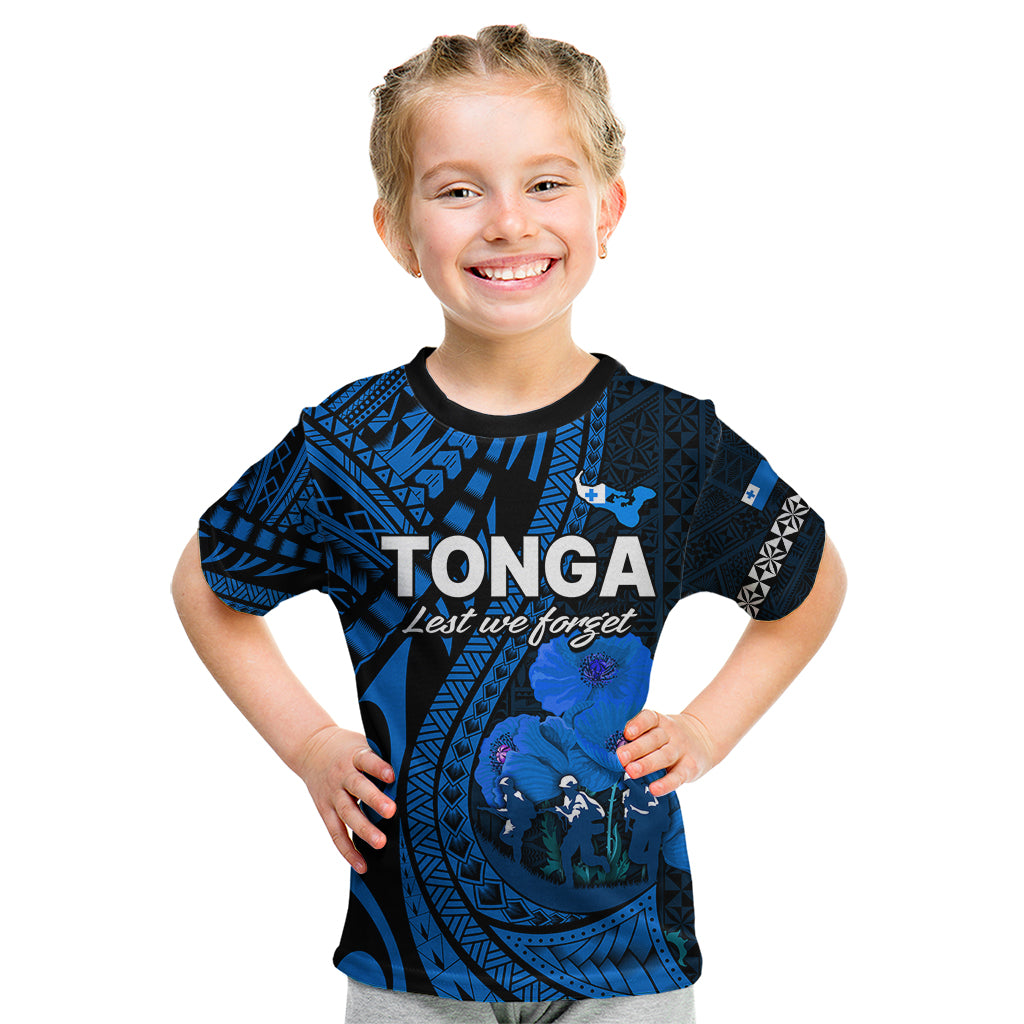 Tonga ANZAC Day Kid T Shirt Lest We Forget Blue Version LT9 - Polynesian Pride