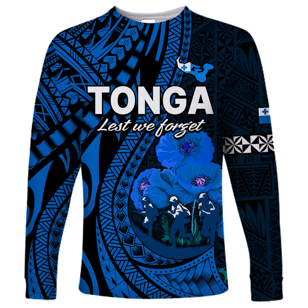 Tonga ANZAC Day Long Sleeve Shirt Lest We Forget Blue Version LT9 Unisex Blue - Polynesian Pride