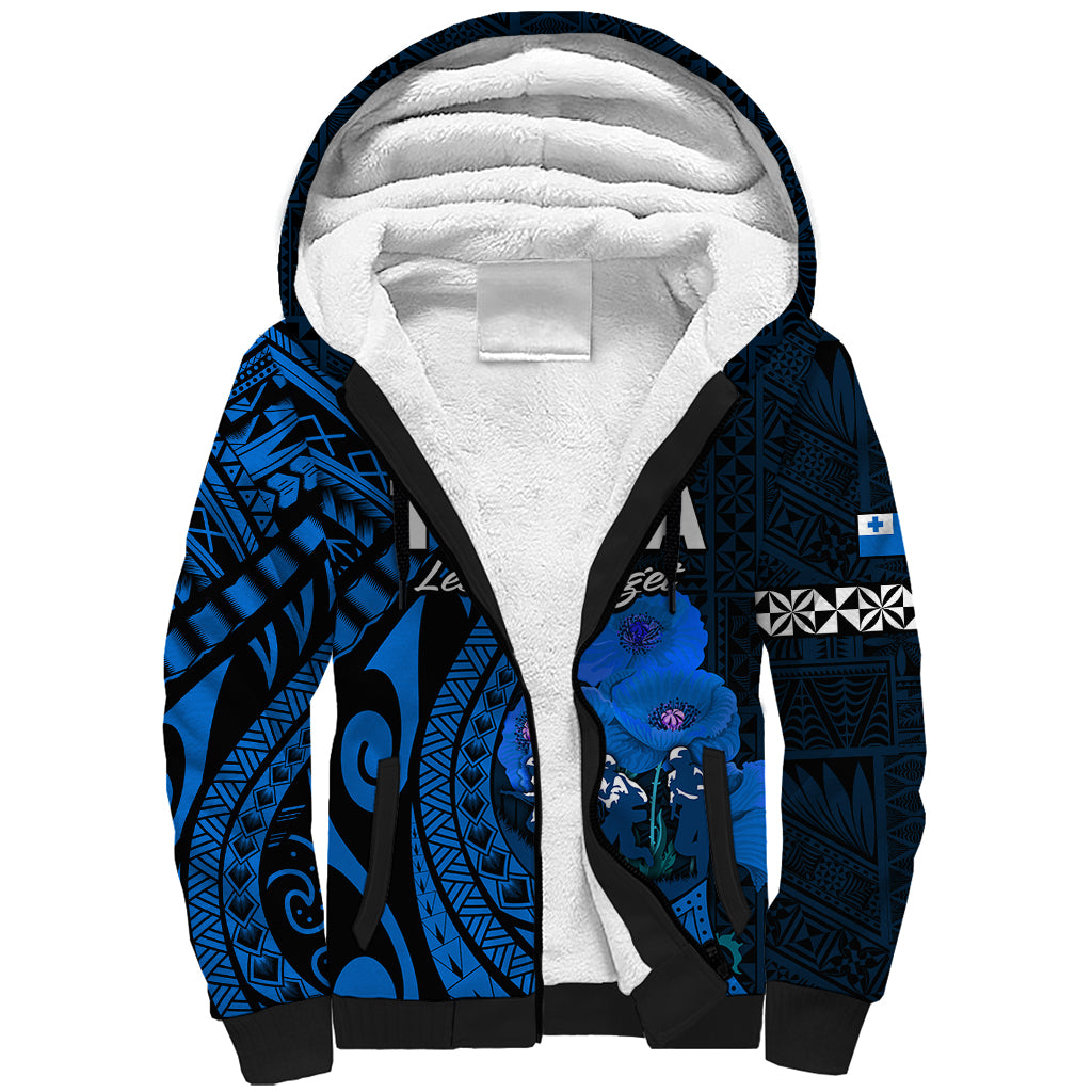 Tonga ANZAC Day Sherpa Hoodie Lest We Forget Blue Version LT9 Unisex Blue - Polynesian Pride