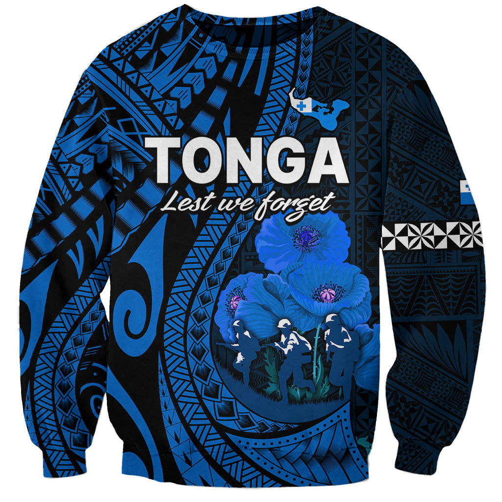 Tonga ANZAC Day Sweatshirt Lest We Forget Blue Version LT9 Unisex Blue - Polynesian Pride