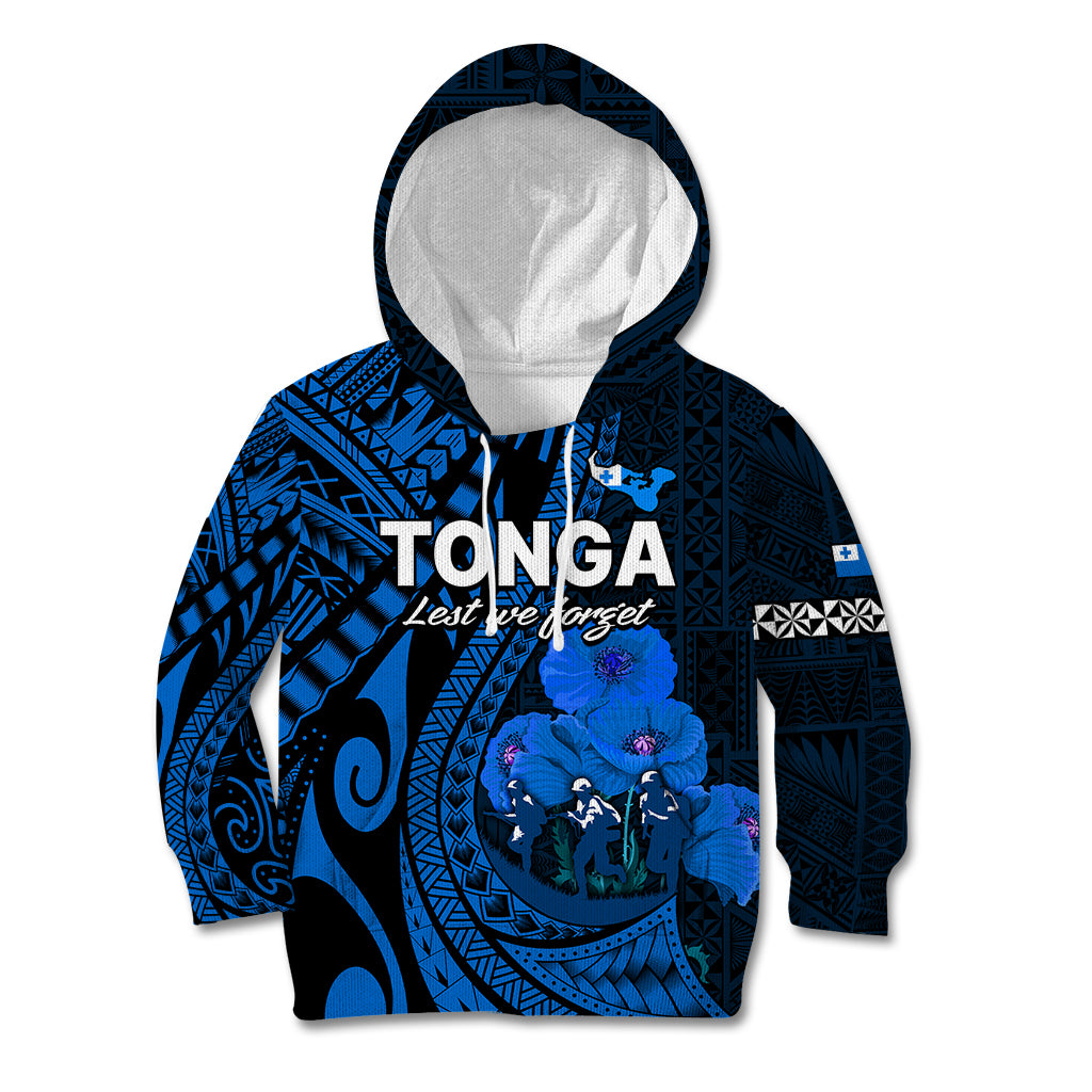 (Custom Personalised) Tonga ANZAC Day Kid Hoodie Lest We Forget Blue Version LT9 Blue - Polynesian Pride