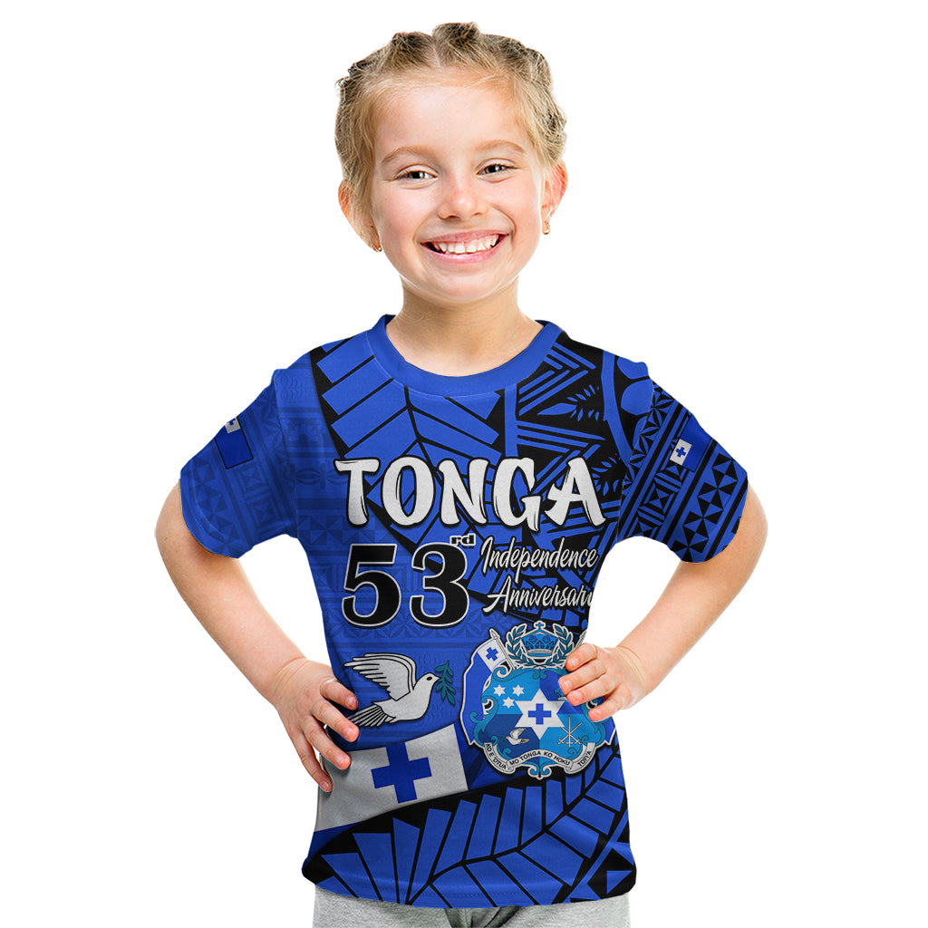 Tonga Emancipation Day Kid T Shirt Happy 53rd Independence Anniversary Blue Version LT9 Youth XL Size14 - Polynesian Pride