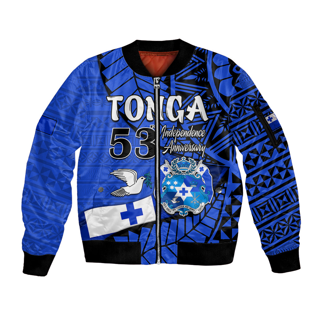 Tonga Emancipation Day Sleeve Zip Bomber Jacket Happy 53rd Independence Anniversary Blue Version LT9 Unisex Blue - Polynesian Pride