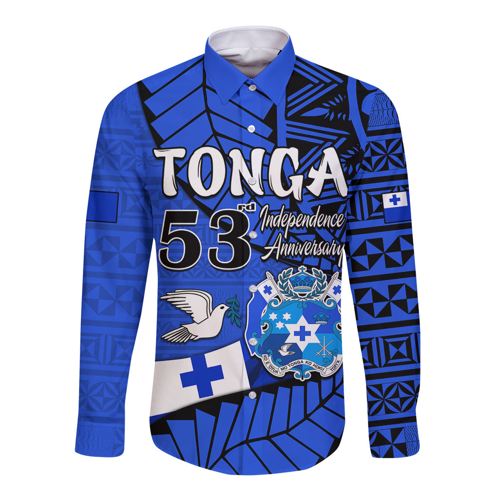 (Custom Personalised) Tonga Emancipation Day Long Sleeve Button Shirt Happy 53rd Independence Anniversary Blue Version LT9 Unisex Blue - Polynesian Pride