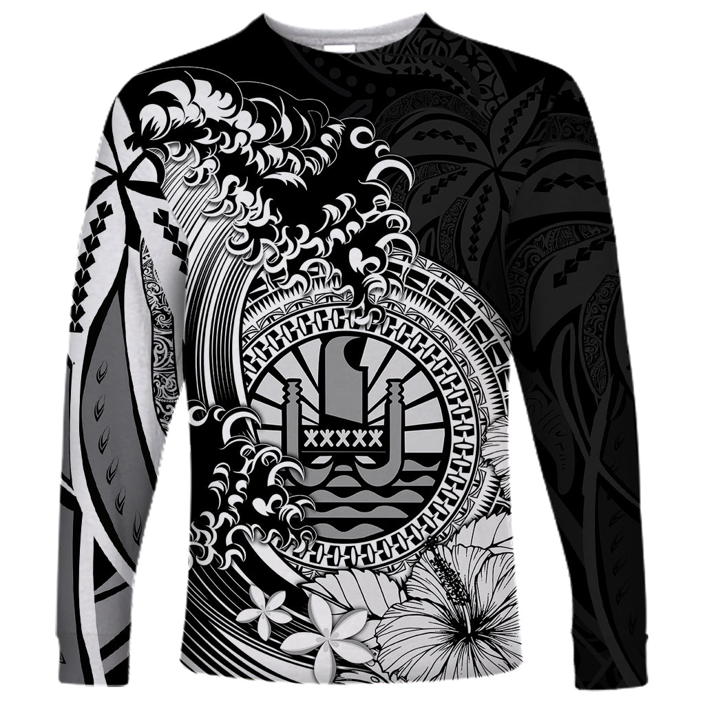 Polynesian Tahiti Island Long Sleeve Shirt The Wave of Water - Black LT9 Unisex Black - Polynesian Pride