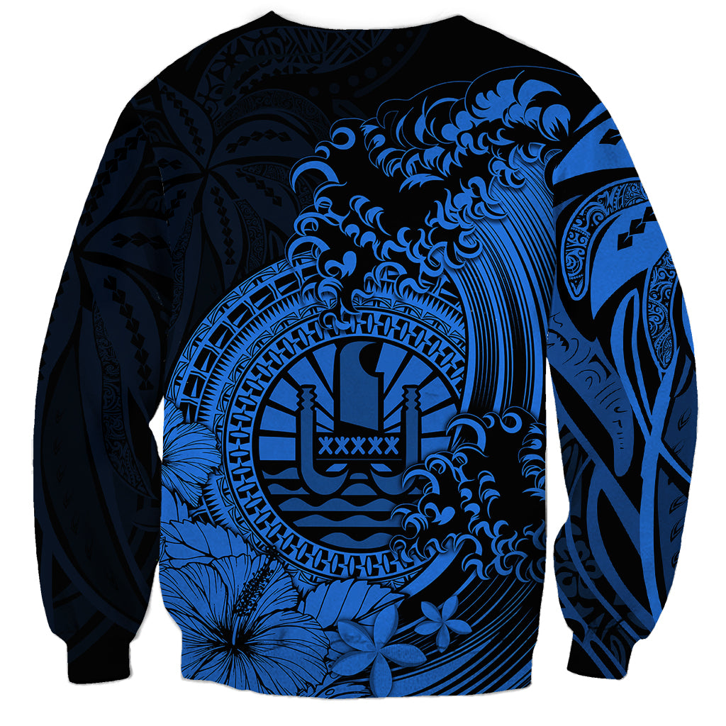 Polynesian Tahiti Island Sweatshirt The Wave of Water - Blue LT9 - Polynesian Pride