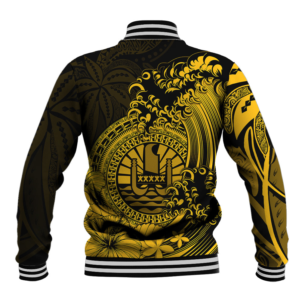 Polynesian Tahiti Island Baseball Jacket The Wave of Water - Gold LT9 - Polynesian Pride
